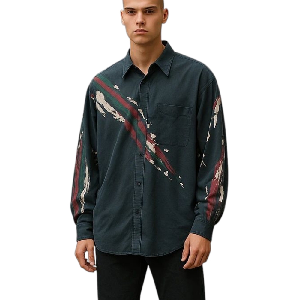 Rare Vintage Brooks & Dunn Panhandle Slim Men's Black Abstract Pattern Shirt